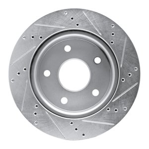 Dodge Dakota Brake Rotor (1) - Front Left - R1 Concepts - Drilled & Slotted - Silver - `05-`11